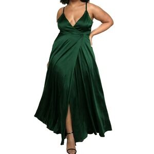 Lulus Ode To Love Wrap Maxi Dress M Green V Neck | Cocktail Party